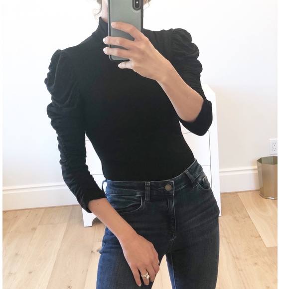 HAVANA Black Mock Neck Ruched Sleeve Bodysuit - Picture 7 of 8